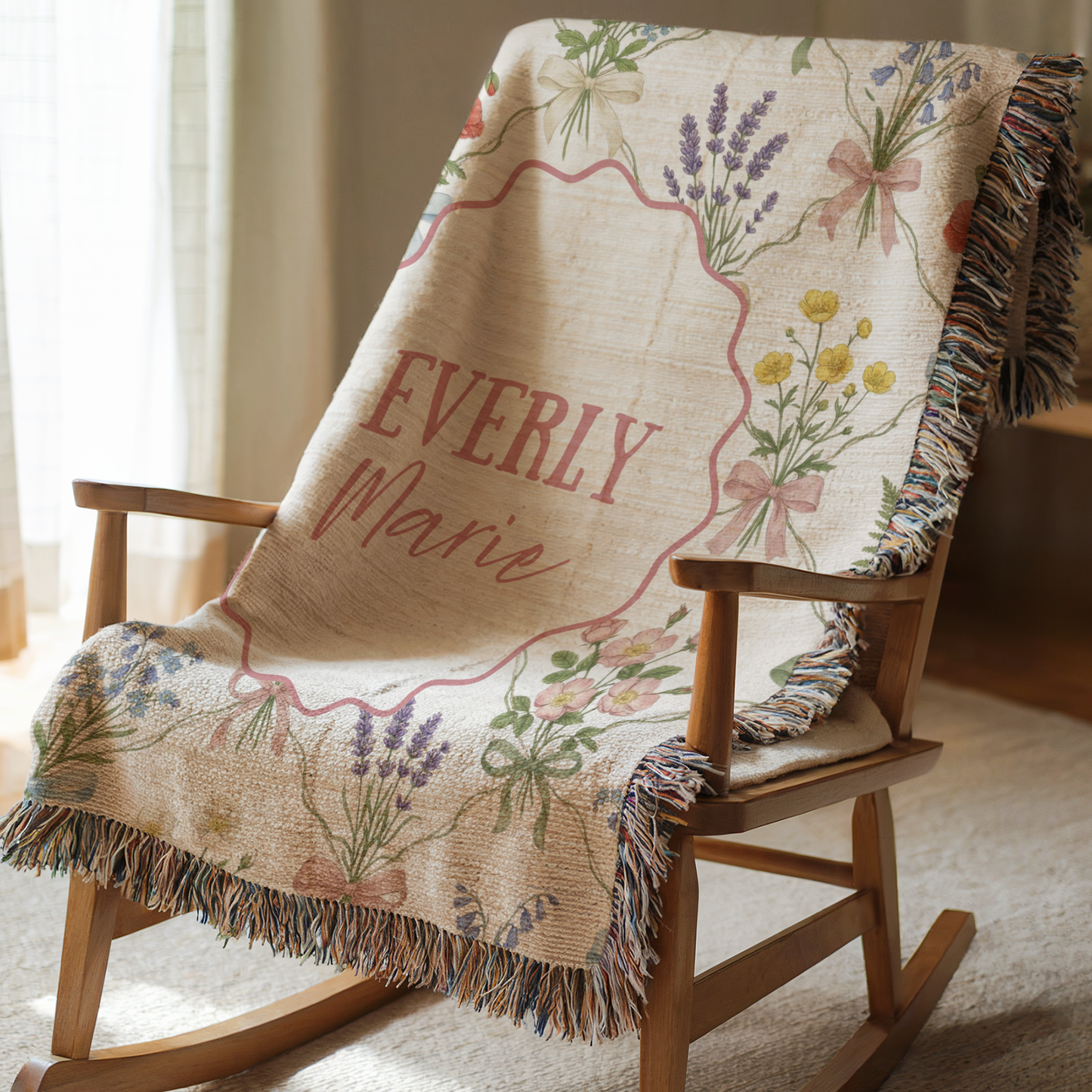 Personalized Floral Bow Baby Blanket