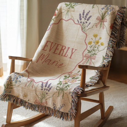 Personalized Floral Bow Baby Blanket