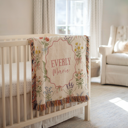 Personalized Floral Bow Baby Blanket